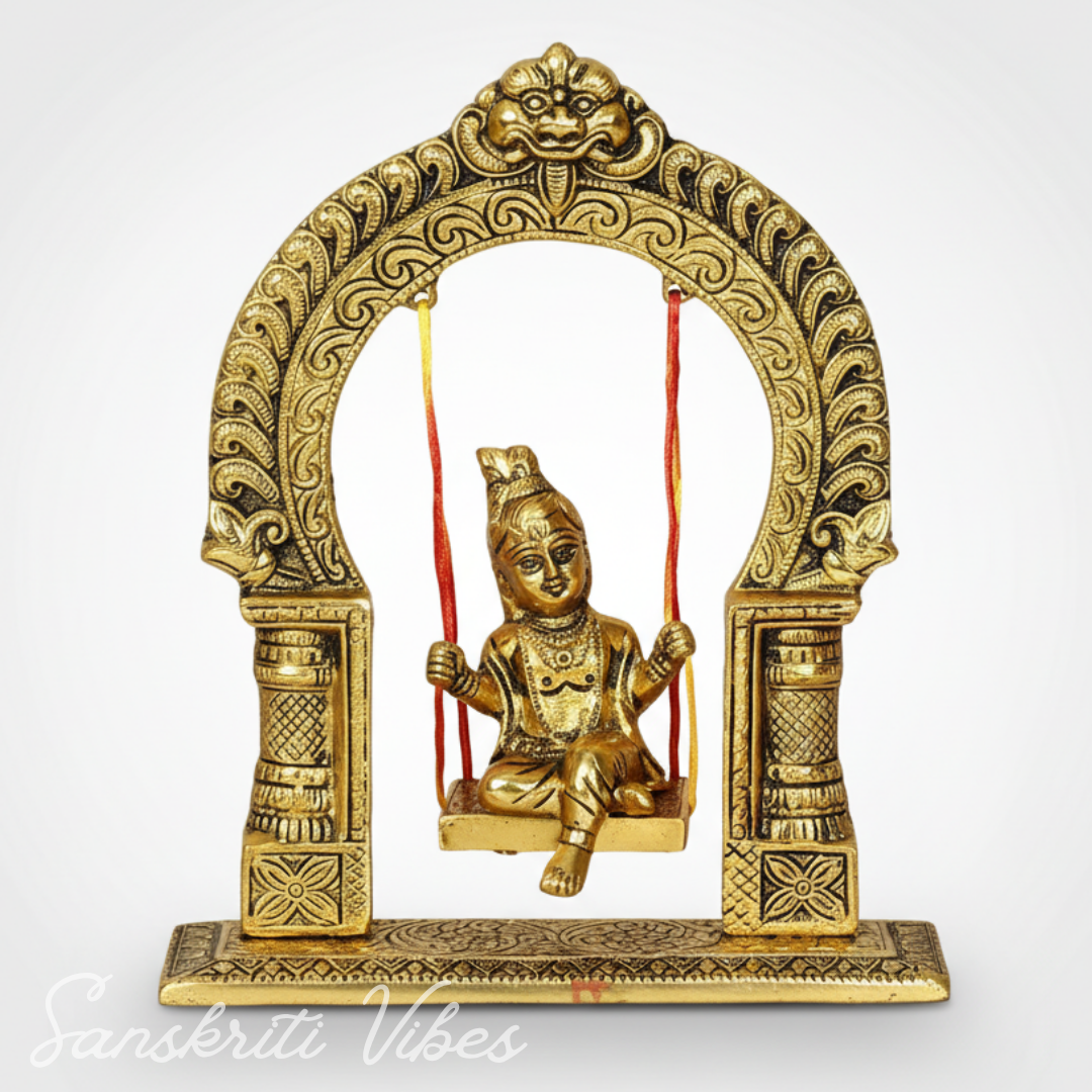 Bal Krishna Jhoola Showpiece for Gifting Metal Handicraft 9 Inches Aluminium Decorative Jhula Idol - Retail Maharaj