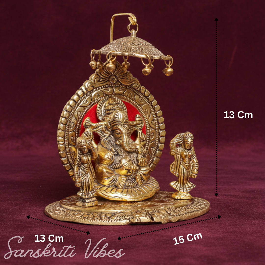 Riddhi Siddhi Ganesha Metal Statue for Temple Pooja – Handcrafted Aluminium Ganpati Idol for Worship & Home Decor (Glossy Finish, Made in India)