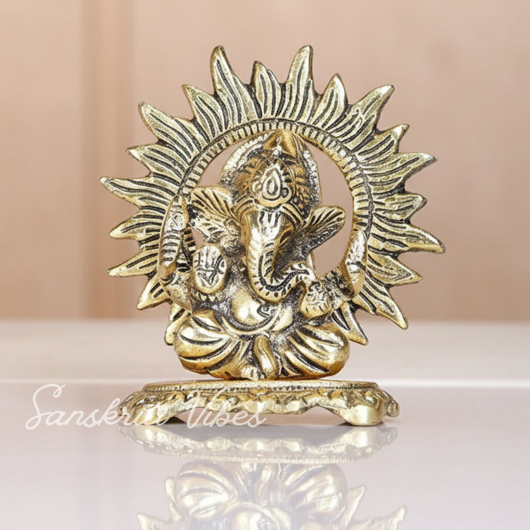Mini Ganesh Ji With Chakar Antique Finish Metal Ganesha Statue Ganpati Murti Idol For Pooja Home And Office Decor Gold Colour Handcrafted Decorative Showpiece - Retail Maharaj