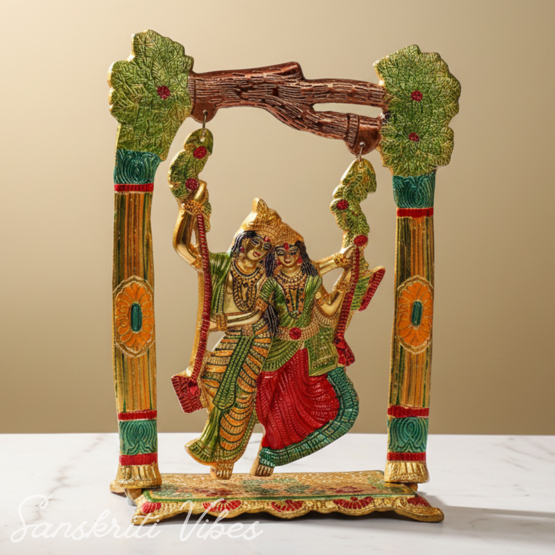 Colourful Radha Krishna Metal Idol on Swing (Jhula) – Glossy Finish Decorative Showpiece for Home Décor & Gifting | Sanskriti Vibes - Retail Maharaj