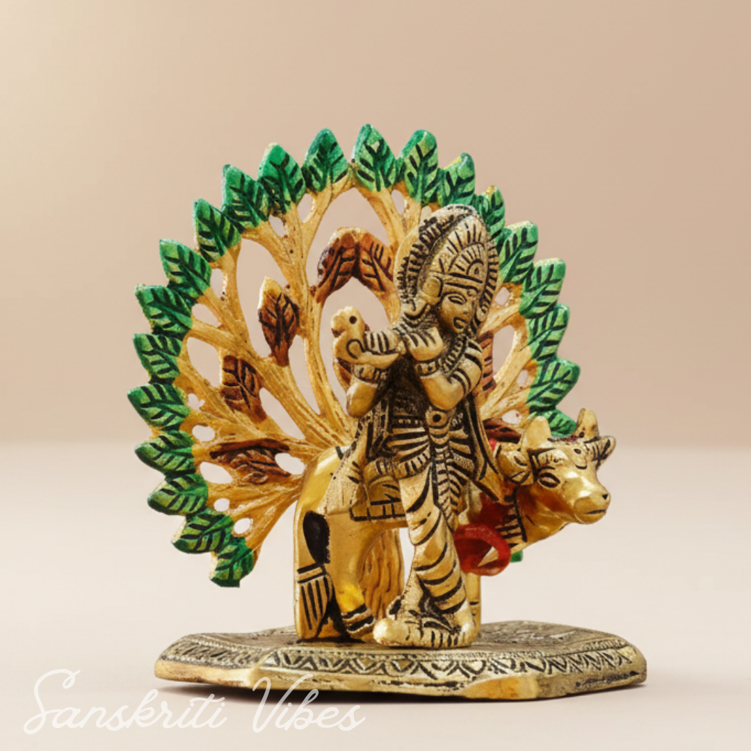 Kalpavriksha Tree with Cow & Krishna Idols – Gold Plated Metal Decorative Showpiece for Home Décor & Gifting | - Retail Maharaj