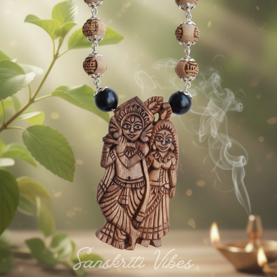 Jugal Kishori Silver Tulsi Mala – Classic 54 Beads with Radha Krishna Locket, 92.5% Pure Silver - Retail Maharaj