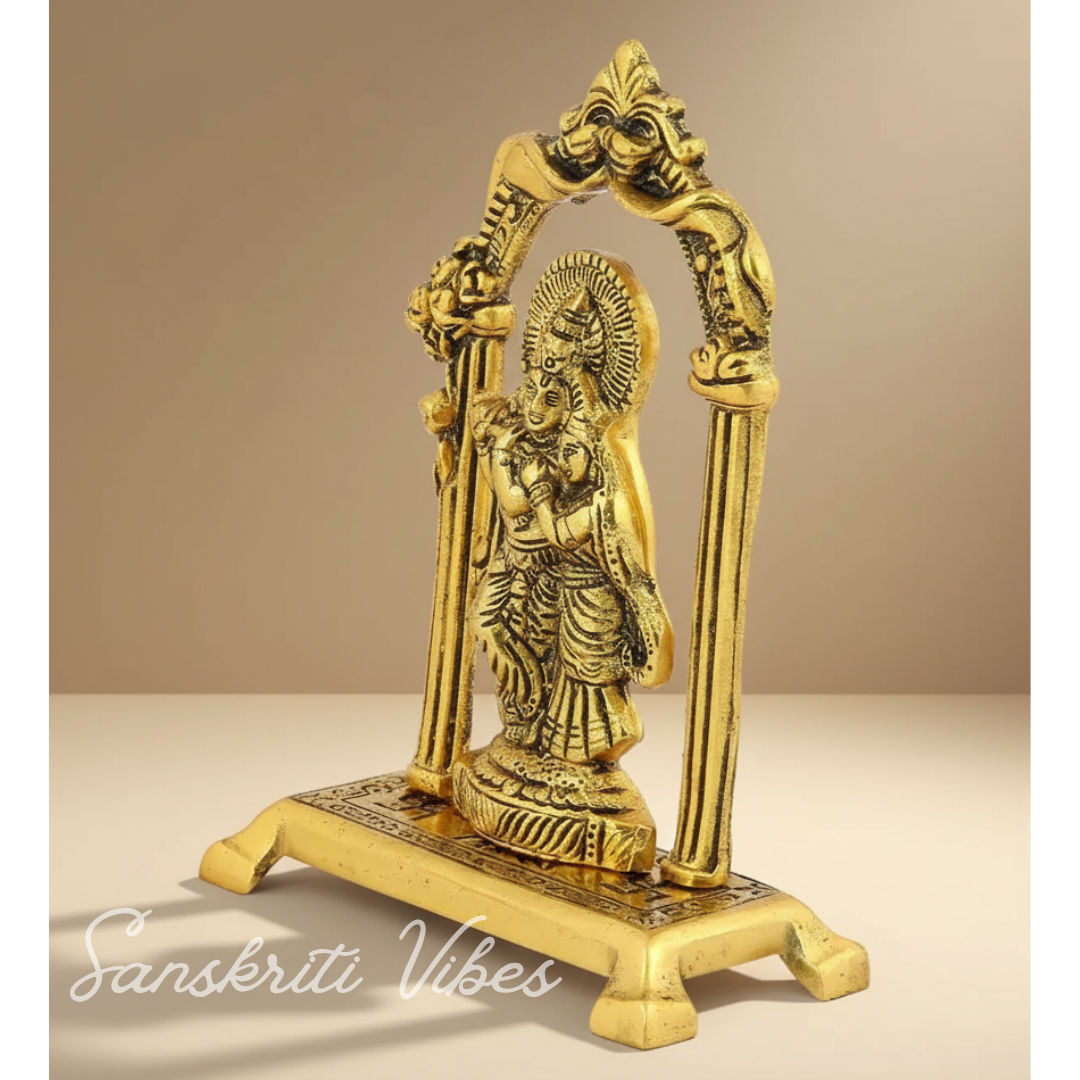 Radha Krishna Standing Under Mehrab – Glossy Aluminium Metal Handicraft Showpiece for Home Décor & Gifting | - Retail Maharaj