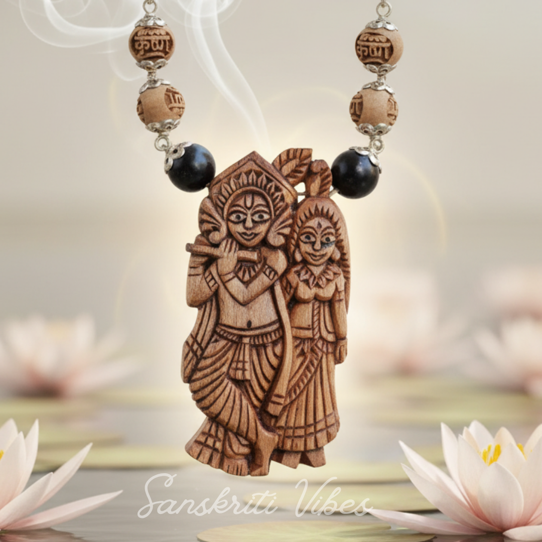 Jugal Kishori Silver Tulsi Mala – Classic 54 Beads with Radha Krishna Locket, 92.5% Pure Silver - Retail Maharaj