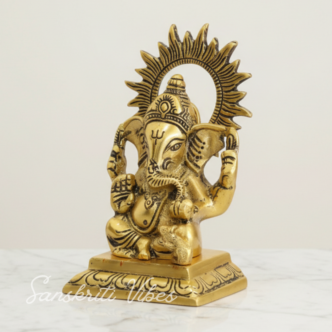 White Metal Gold Plated Ganesh Sitting On Chocki Showpiece Idol For Home Decor And Gift Purpose Decorative Showpiece 15 Cm Aluminium Ganpati Murti - Retail Maharaj