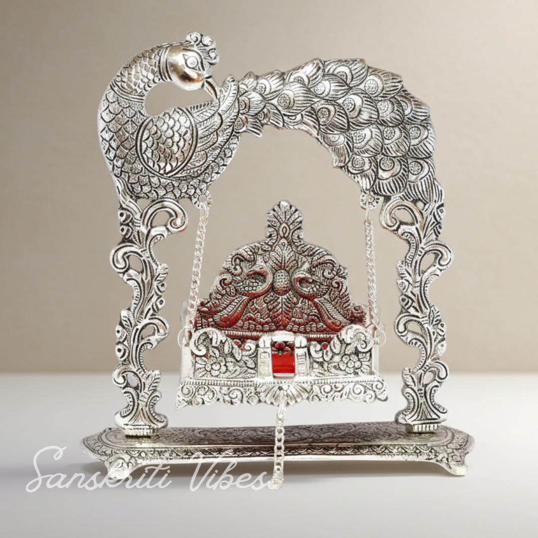 Metal Laddu Gopal Jhula – Silver-Plated Decorative Krishna Palna for Home, Temple, Office & Festive Gifting - Retail Maharaj