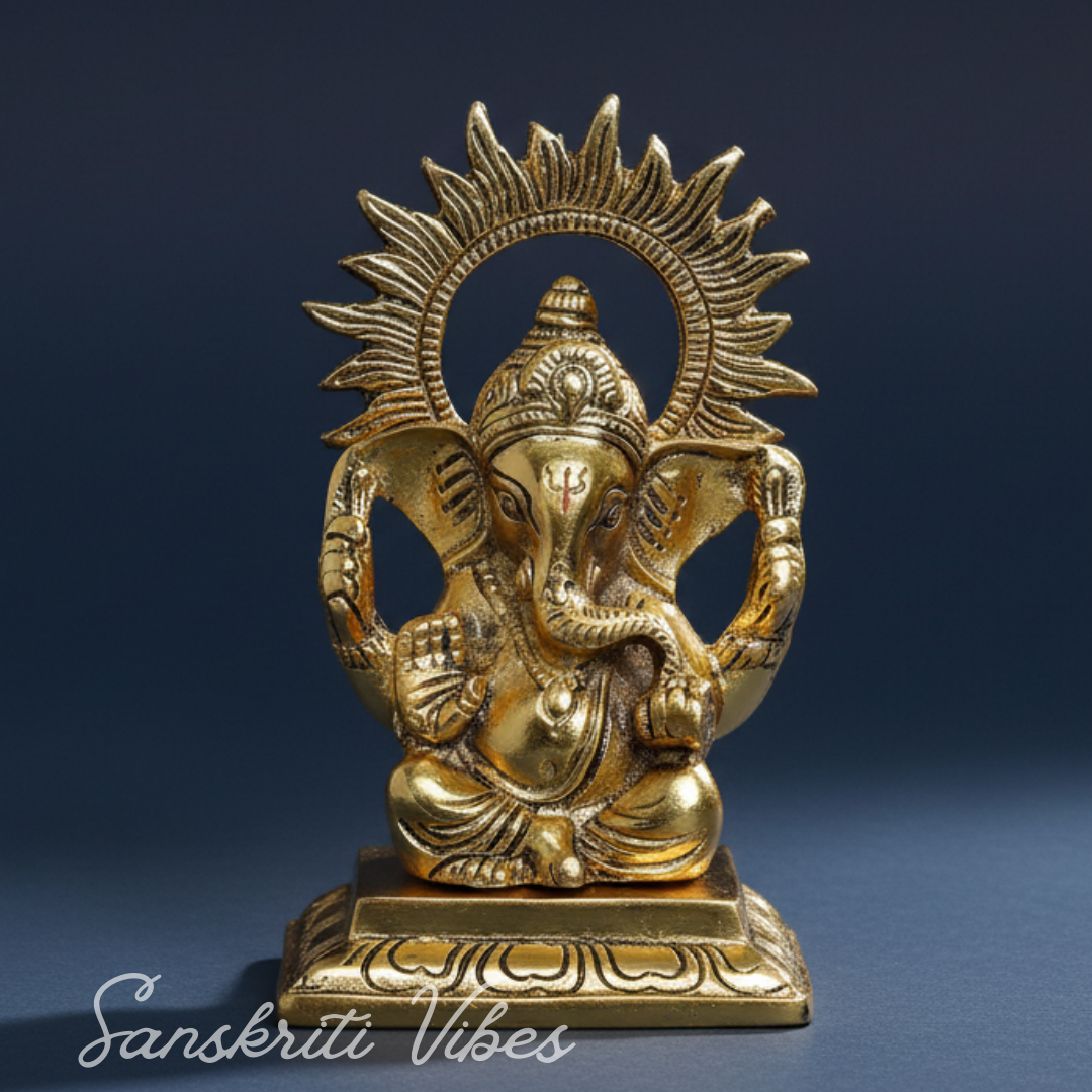 White Metal Gold Plated Ganesh Sitting On Chocki Showpiece Idol For Home Decor And Gift Purpose Decorative Showpiece 15 Cm Aluminium Ganpati Murti - Retail Maharaj