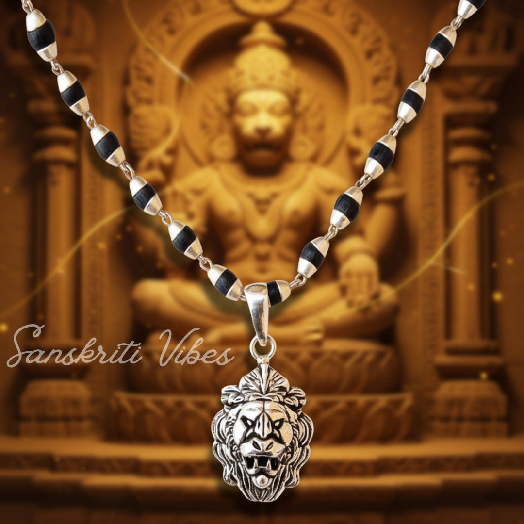 Narasimha Sterling Silver Pendant Locket Mala – 20 Inch 92.5% Pure Silver Spiritual Necklace - Retail Maharaj
