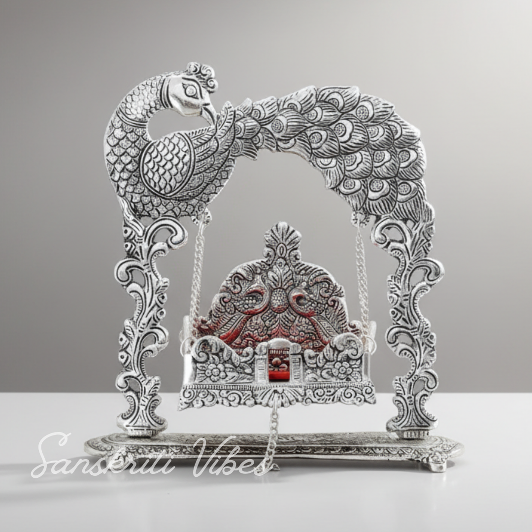 Metal Laddu Gopal Jhula – Silver-Plated Decorative Krishna Palna for Home, Temple, Office & Festive Gifting - Retail Maharaj