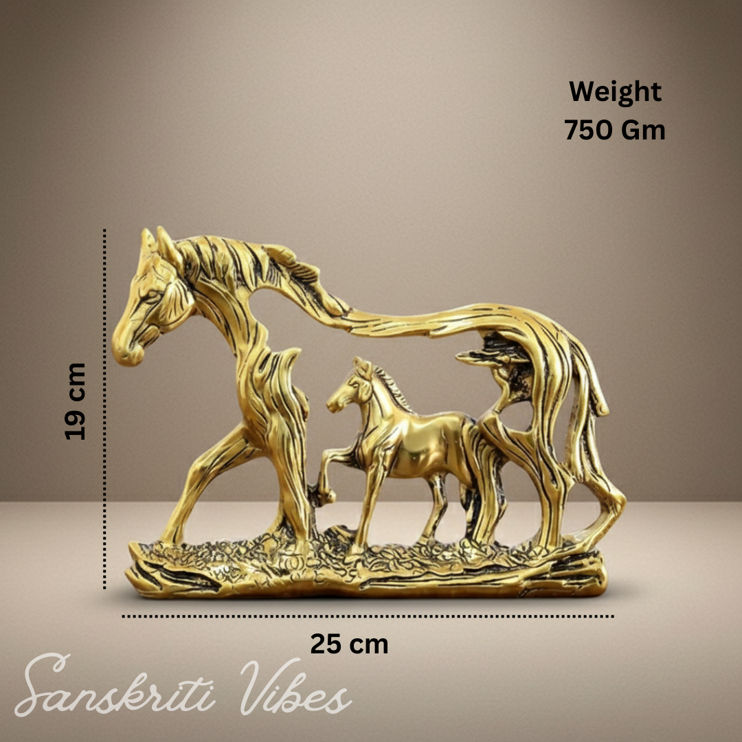 Golden Elegant Metal Horse Family Showpiece Statue for Wealth, Feng Shui and Vastu Home and Office Decoration - Retail Maharaj