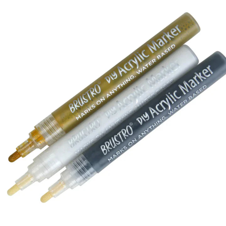 Brustro Acrylic DIY Marker Set of 3 - Black, White, Gold - Retail Maharaj