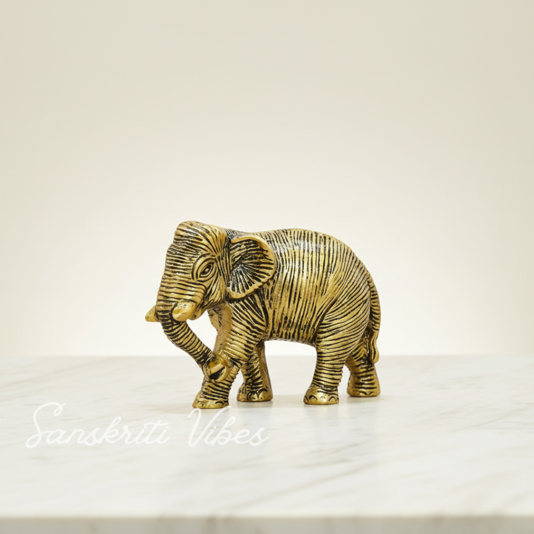 African Elephants Metal Handcrafted Gold Toned Antique Finish Decorative Showpiece Figurine for Home Décor - Retail Maharaj
