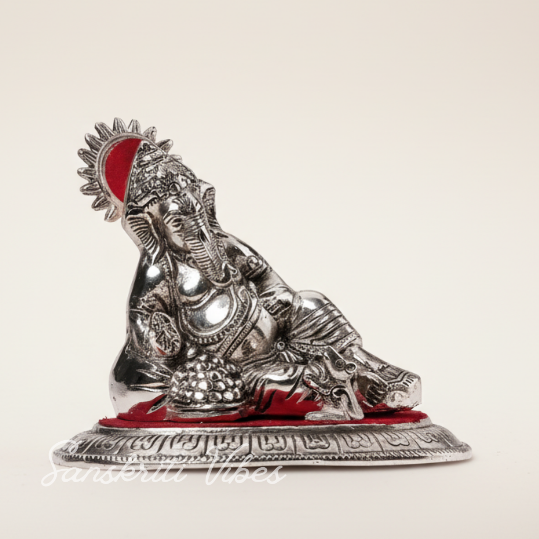 White Metal Silver Plated Masand Ganesh Showpiece Idol For Home Decor And Gift Purpose Decorative Showpiece 15 Cm Wooden Base Ganpati Idol - Retail Maharaj