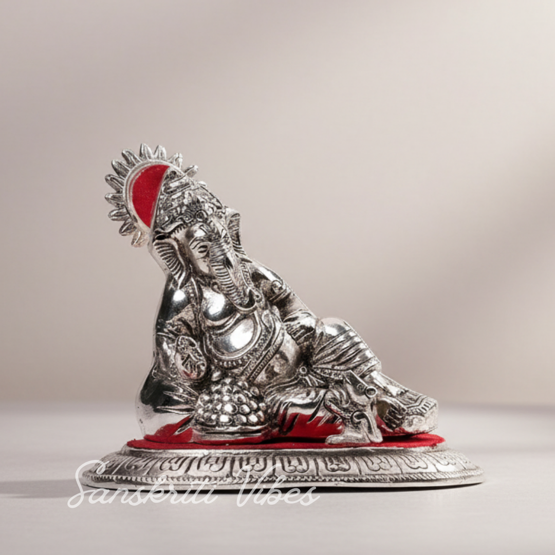 White Metal Silver Plated Masand Ganesh Showpiece Idol For Home Decor And Gift Purpose Decorative Showpiece 15 Cm Wooden Base Ganpati Idol - Retail Maharaj