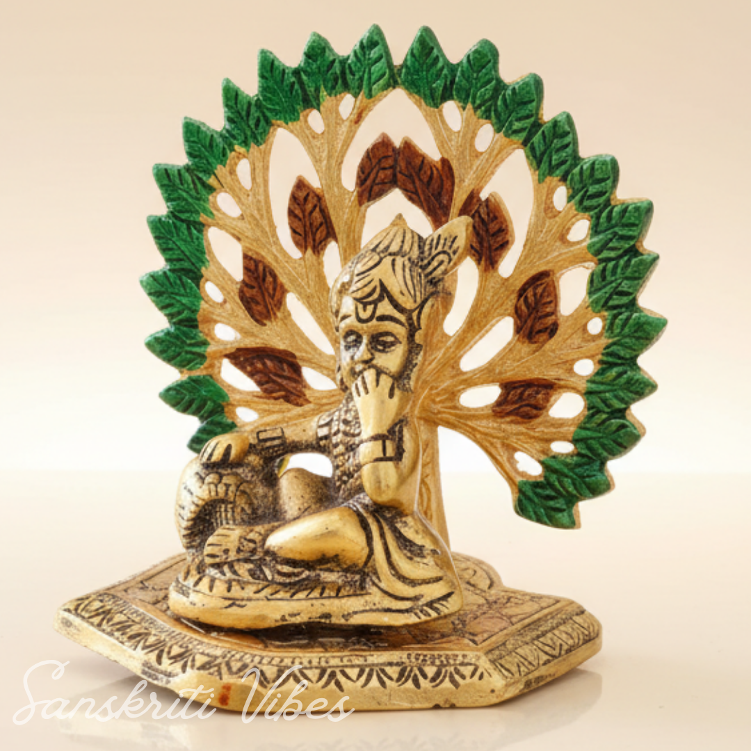 Gold-Plated Metal Kalpavriksha Tree with Matki Krishna Idol | Decorative Religious Showpiece for Home, Temple & Gifting - Retail Maharaj