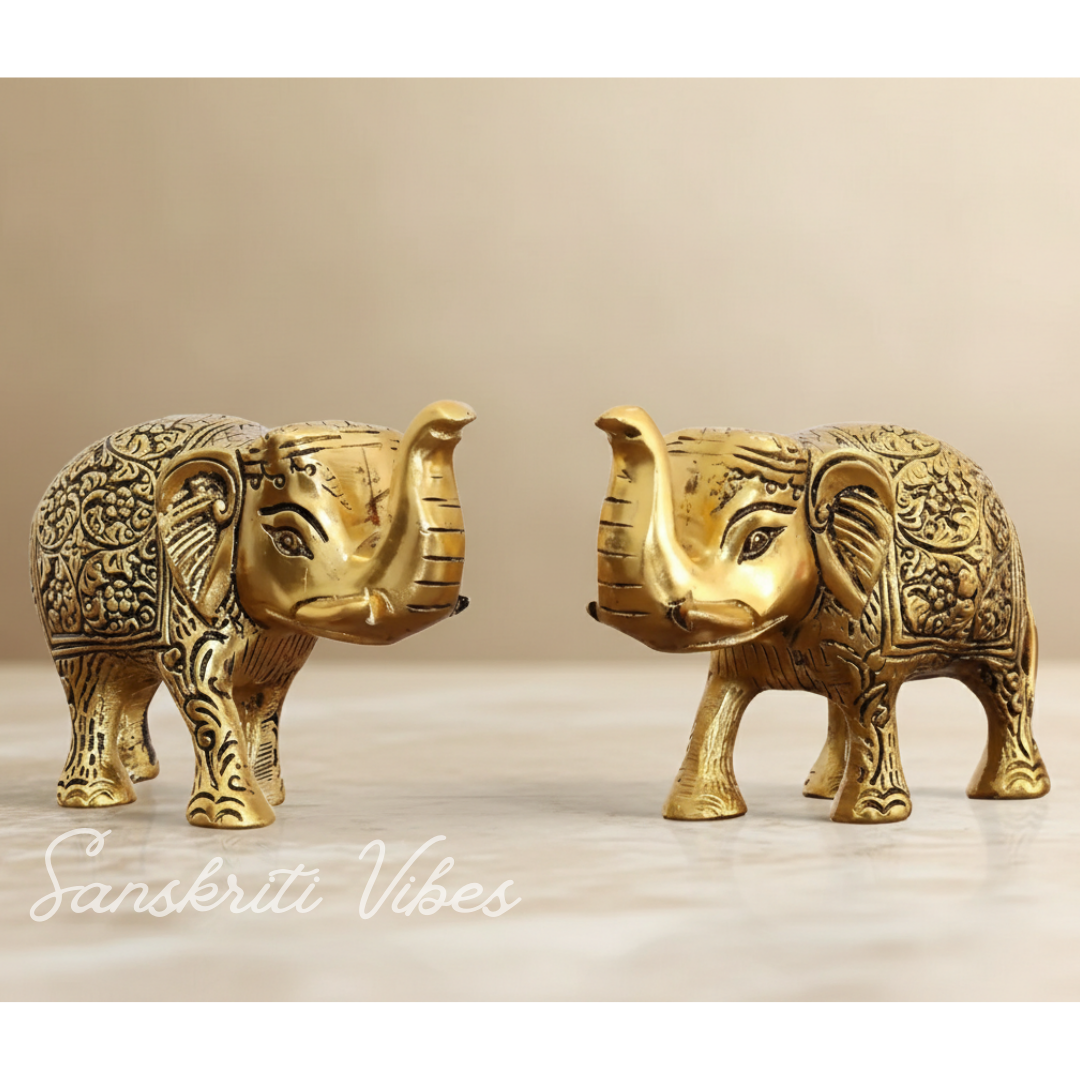 Handcrafted Gold-Plated Metal Elephant Showpiece Vastu Decorative Statue for Home and Office Décor - Retail Maharaj