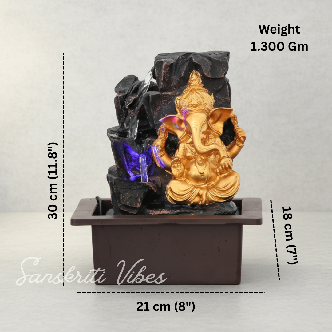 Ganesh Waterfall Design Table Top Colour Changing Lights Fountain Polyresin Showpiece for Home and Office Décor (30 cm) - Retail Maharaj