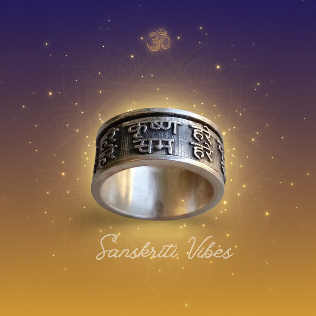 Mahamantra Hare Krishna Silver Ring Pure Silver Spiritual Ring for Devotion and Meditation - Retail Maharaj