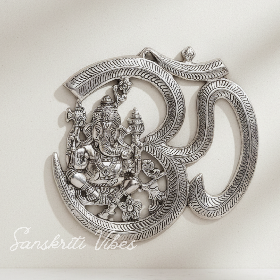 Metal Om Ganesha Hanging Statue Wall Decor Lucky Symbol for Home Glossy Finish Spiritual Wall Hanging - Retail Maharaj