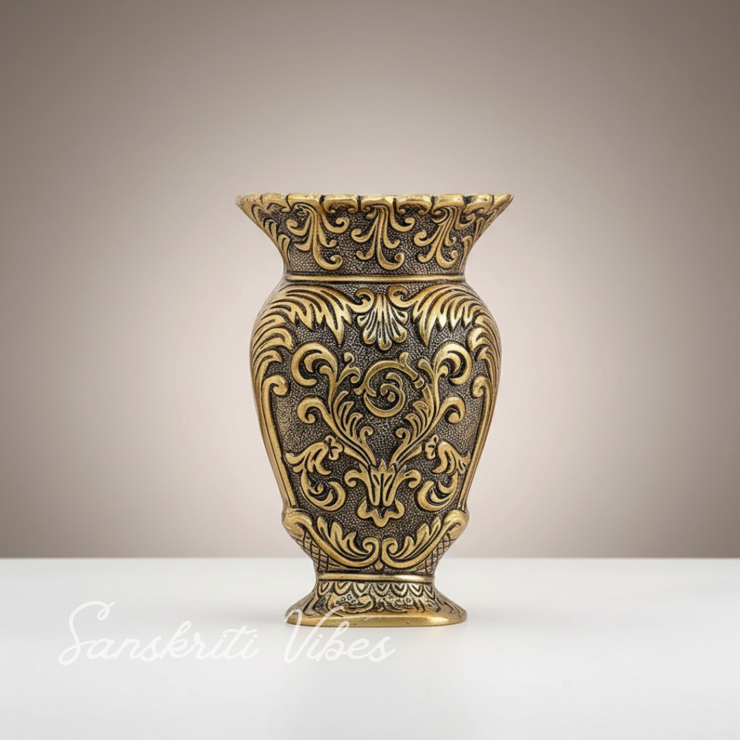 Decorative Metal Vase Antique Gold Finish Baroque Floral Pattern Traditional Ornate Design - Retail Maharaj