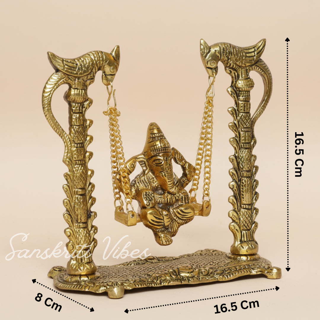 Ganesh Ji Jhula Idol Decorative Showpiece – Handcrafted Metal Swing Ganpati Statue for Home Decor & Auspicious Gifting (Glossy Finish, Made in India)