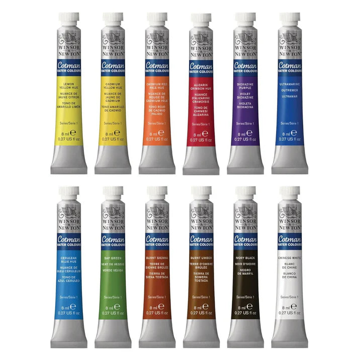 Winsor & Newton Cotman Watercolour 12 Tube Set - Professional Watercolour Paints for Artists - Retail Maharaj