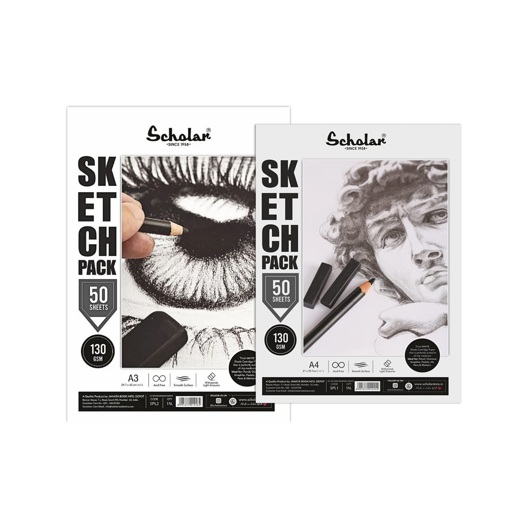 Scholar White Cartridge Drawing Paper Loose Sketch Sheets 130 GSM - Retail Maharaj