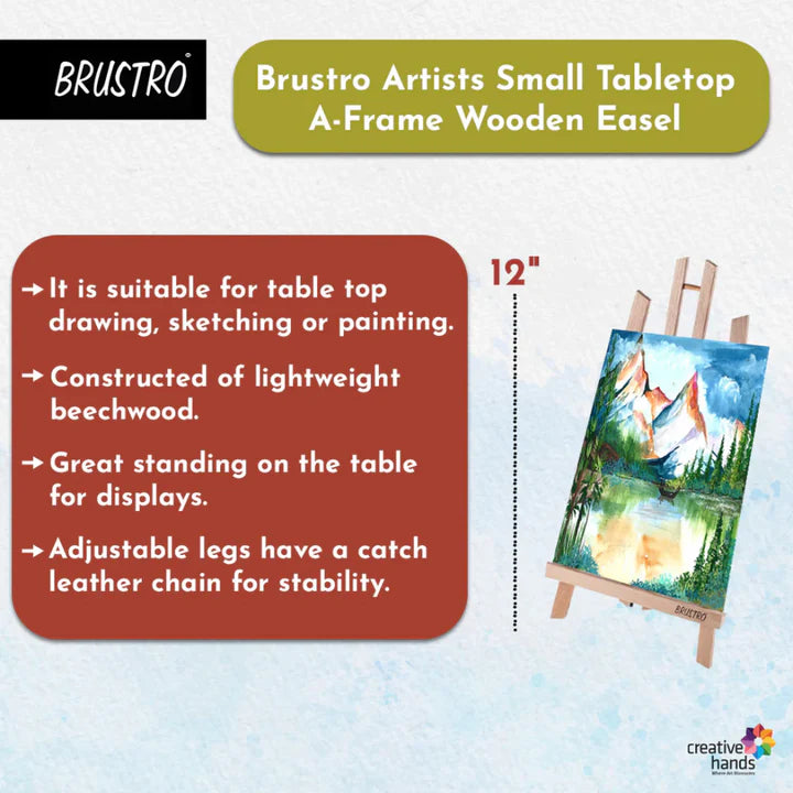 Brustro 12" A-Frame Wooden Tabletop Easel – Lightweight Beechwood, Foldable, Adjustable Legs - Retail Maharaj