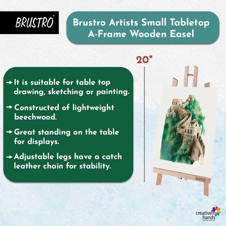 Brustro 20" A-Frame Wooden Tabletop Easel – Lightweight Beechwood, Foldable, Adjustable Legs - Retail Maharaj