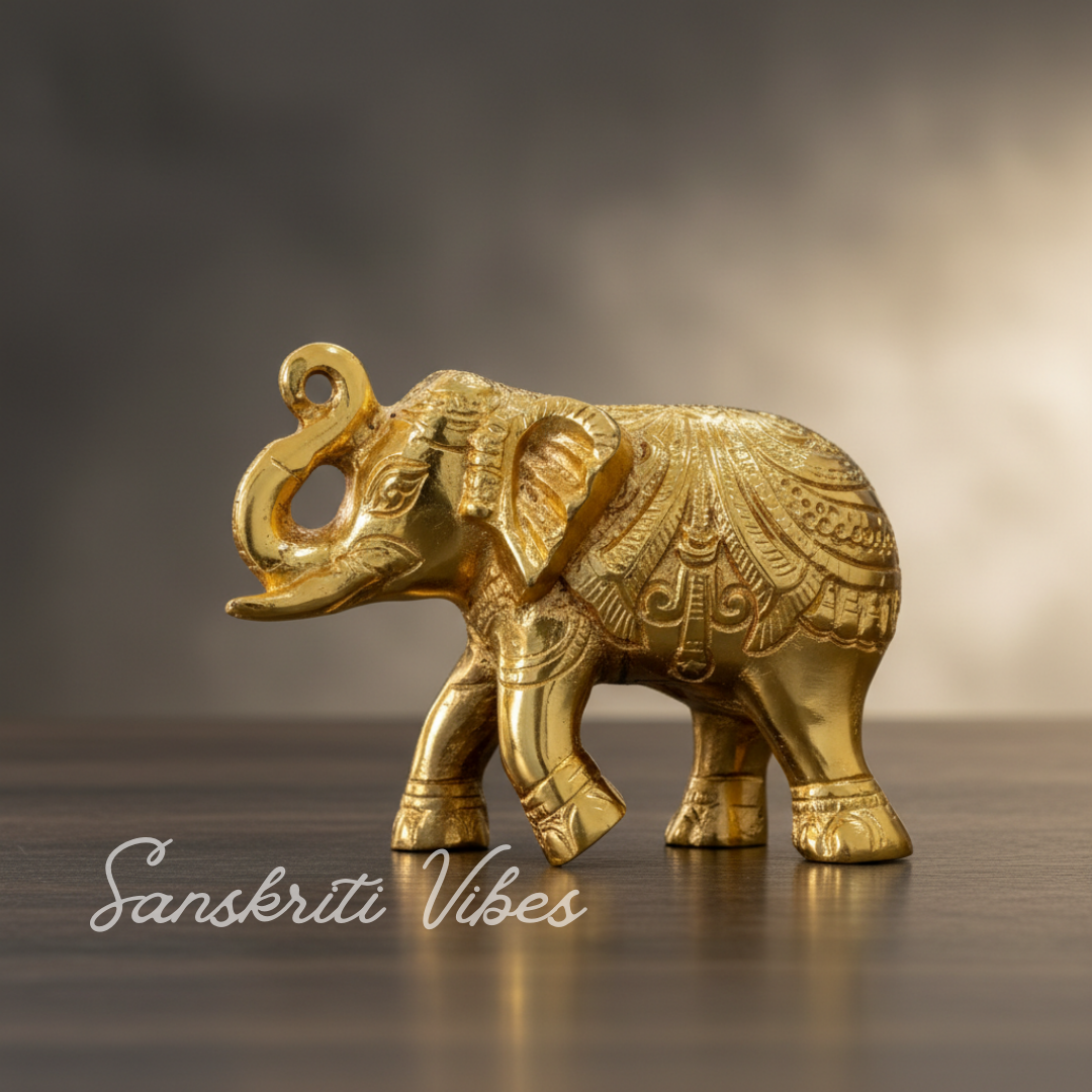 Decorative Golden Elephant Statue Trunk Up Metal Figurine Traditional Design (12 cm x 9.5 cm x 6 cm) - Retail Maharaj
