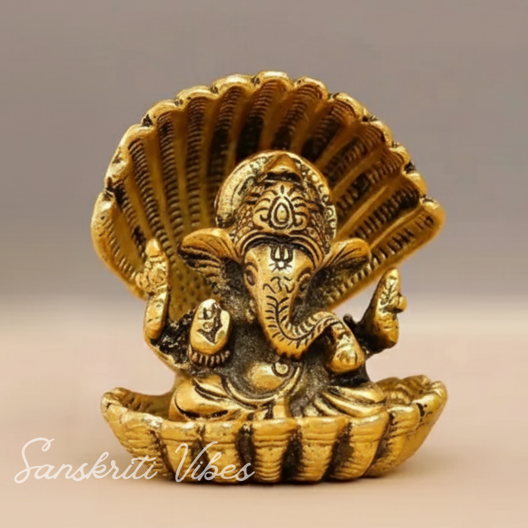 Gold Plated Ganesha Ji in Sheep Metal Statue for Pooja Room Showpiece for Home Glossy Finish Ganpati Idol - Retail Maharaj