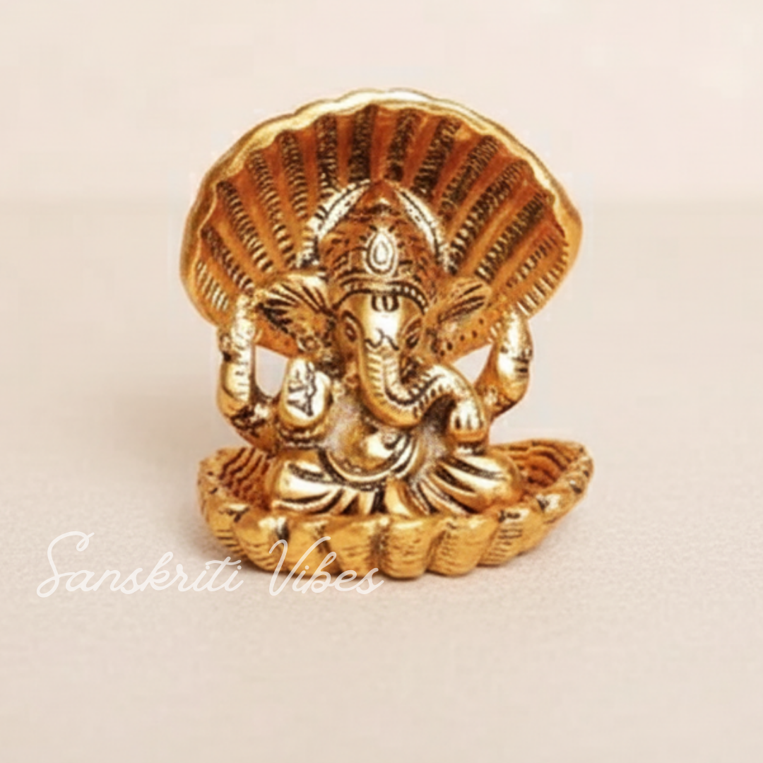 Gold Plated Ganesha Ji in Sheep Metal Statue for Pooja Room Showpiece for Home Glossy Finish Ganpati Idol - Retail Maharaj