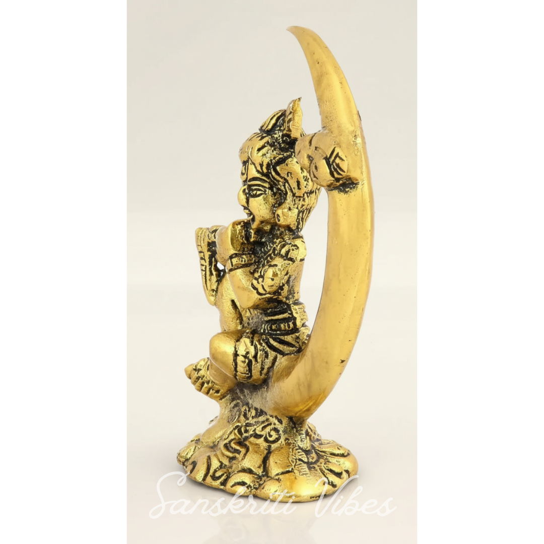 Bal Krishna Seated on Moon Motif | 4.5-Inch Aluminium Metal Decorative Showpiece for Home Temple & Gifting - Retail Maharaj