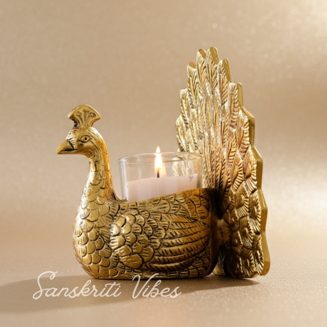 Metal Dancing Peacock Candle Holder Vastu Figurine Decorative Showpiece for Home Décor and Gifting - Retail Maharaj