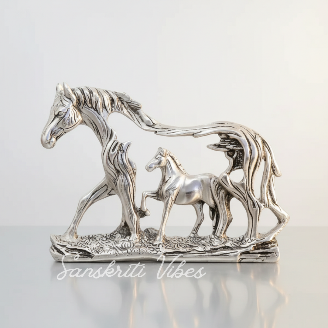 Golden Elegant Metal Horse Family Showpiece Statue for Wealth, Feng Shui and Vastu Home and Office Décor - Retail Maharaj