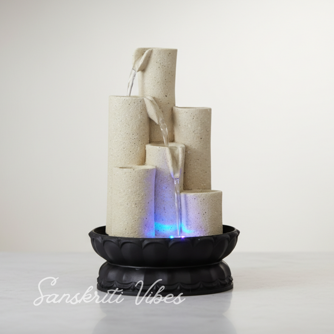 Decorative Waterfall Design Table Top Colour Changing Lights Fountain Polyresin Showpiece for Home and Office Décor (30 cm) - Retail Maharaj