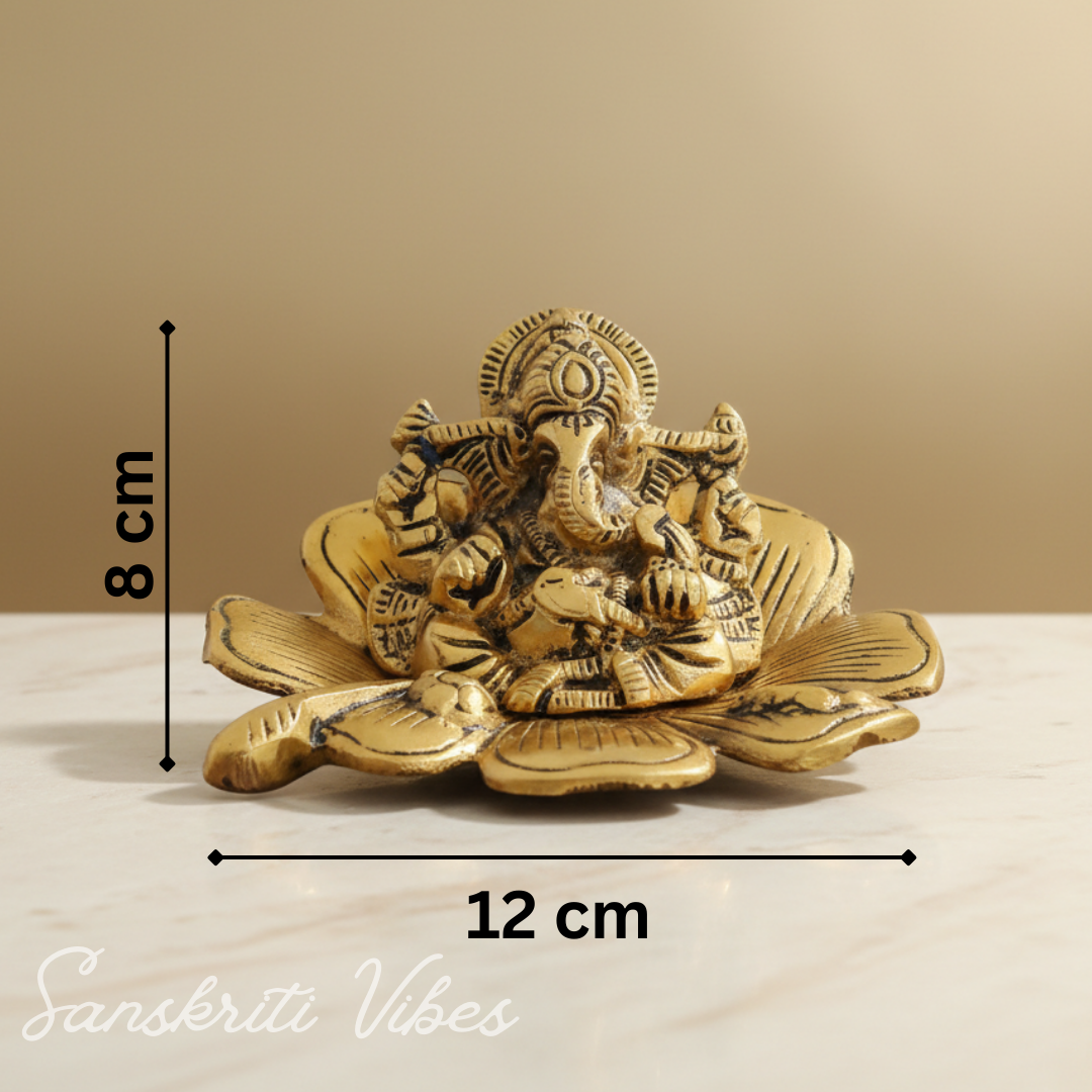 Gold Plated Antiques Ganesha Ji On Flower For Pooja Room Decorative Showpiece For Home - Retail Maharaj