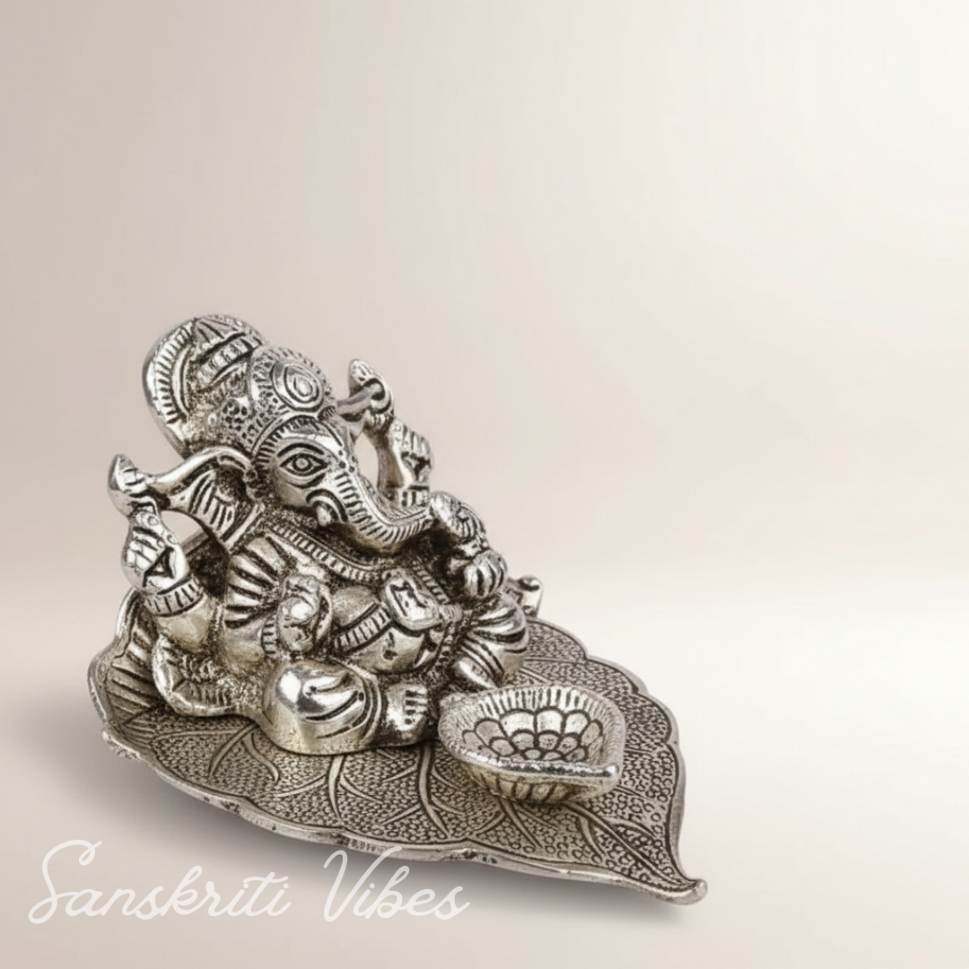 Ganesha With Diya Metal Statue - Retail Maharaj