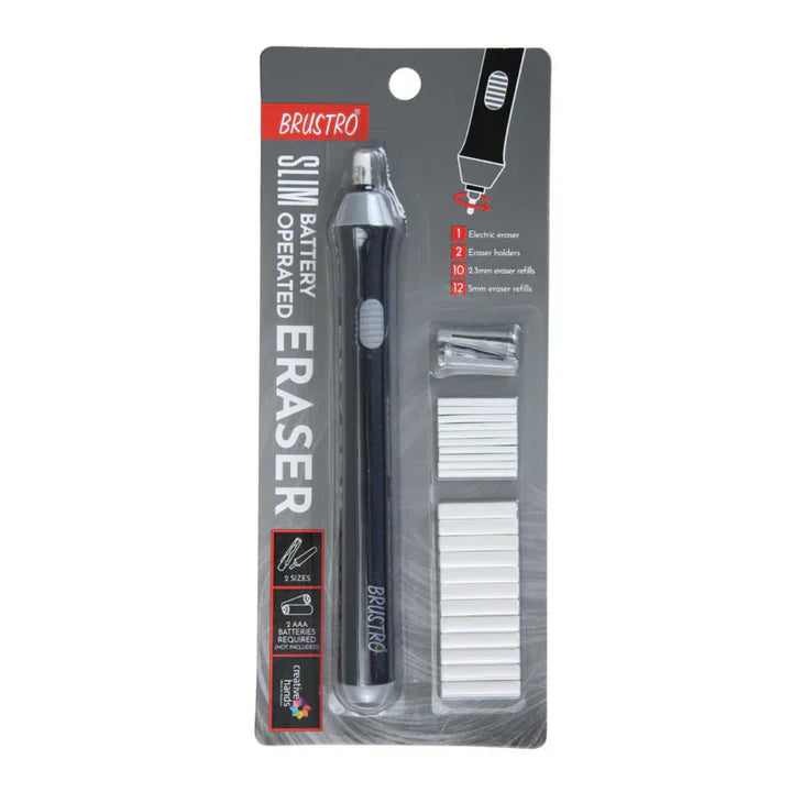 Brustro Slim Battery Operated Automatic Eraser – Precision Erasing with 22 Refills & 2 Eraser Holders - Retail Maharaj