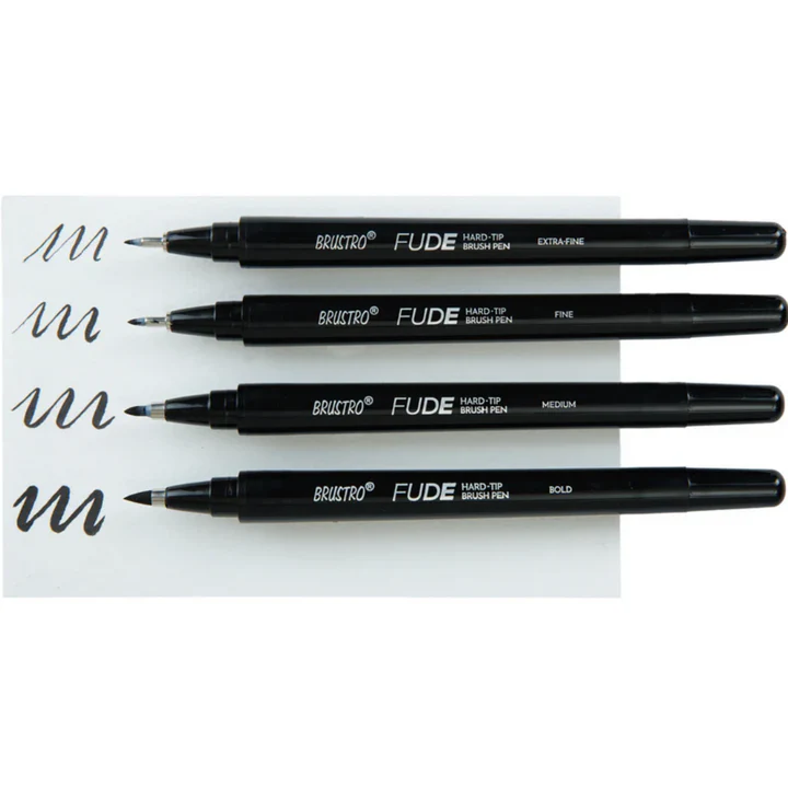 Brustro Fude Hard Tip Black Ink Brush Pen Set of 4 (Extra Fine, Fine, Medium, Bold) - Retail Maharaj