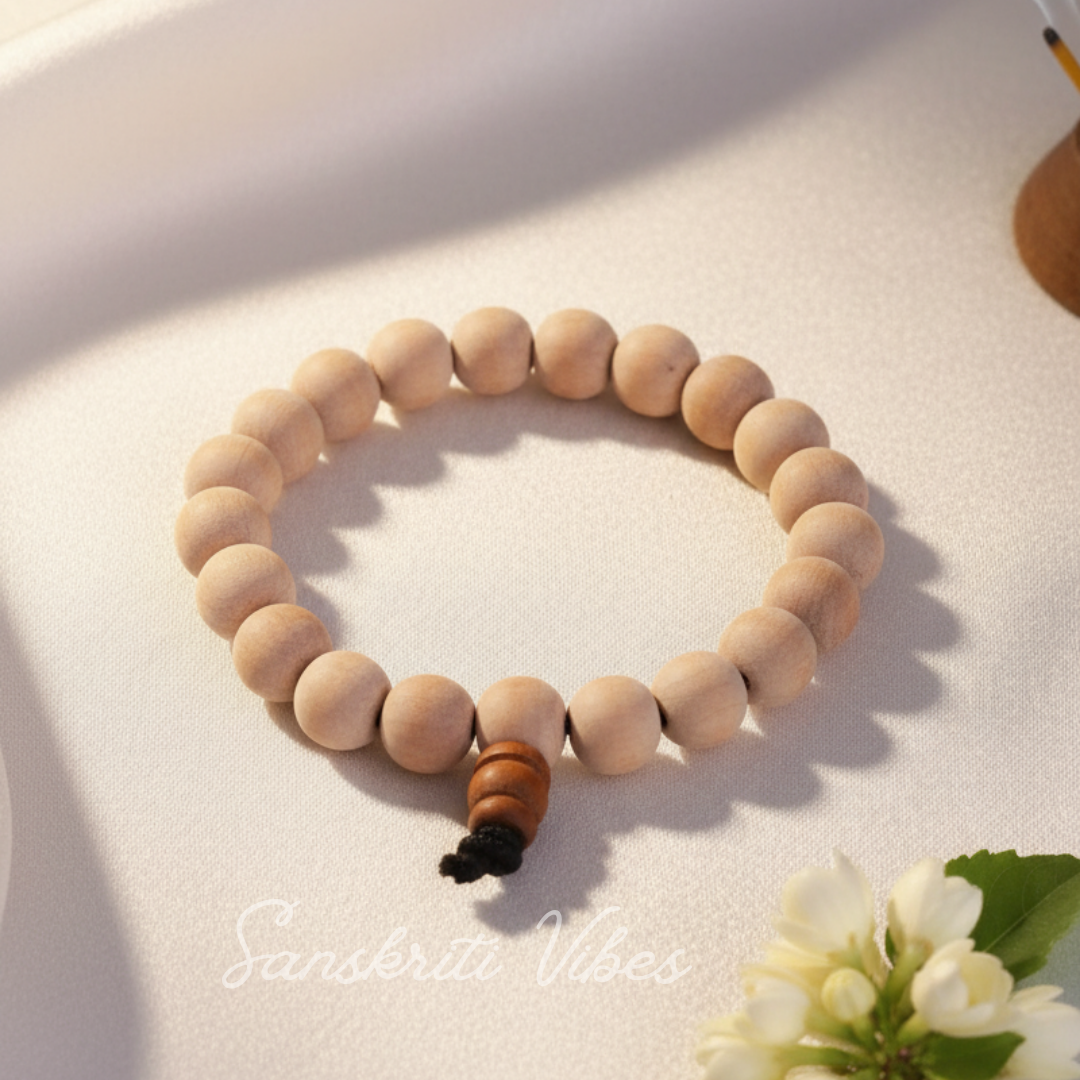 Original White Sandalwood Beads Bracelet Natural Chandan Healing Bracelet for Peace Positivity and Meditation for Men and Women