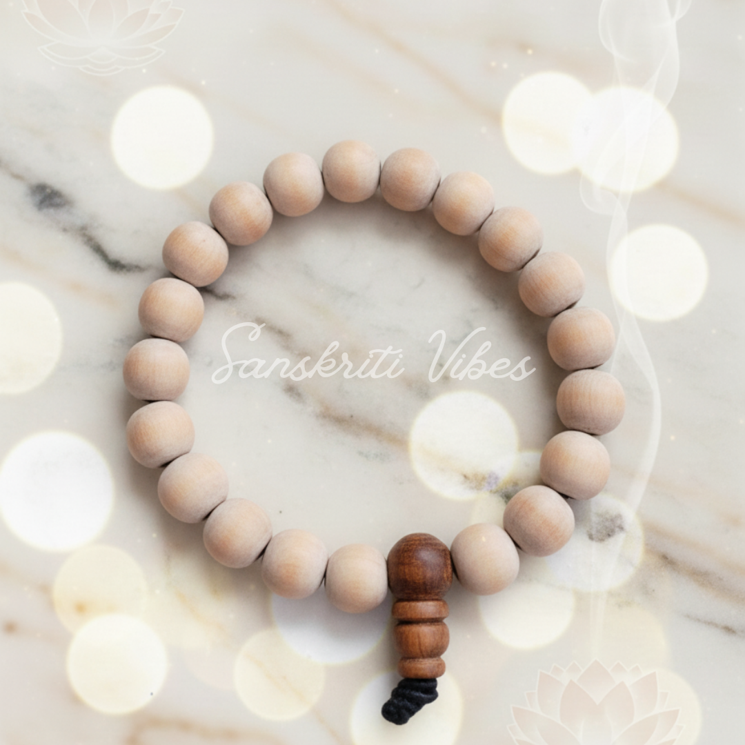 Original White Sandalwood Beads Bracelet Natural Chandan Healing Bracelet for Peace Positivity and Meditation for Men and Women