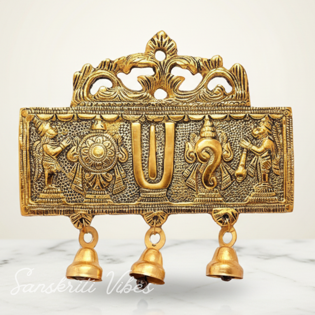 Wall Hanging Tirupati Balaji Shankh Chakra Tilak with Hanuman Ji & Garud | Gold-Plated Decorative Symbol for Home Temple & Entrance - Retail Maharaj
