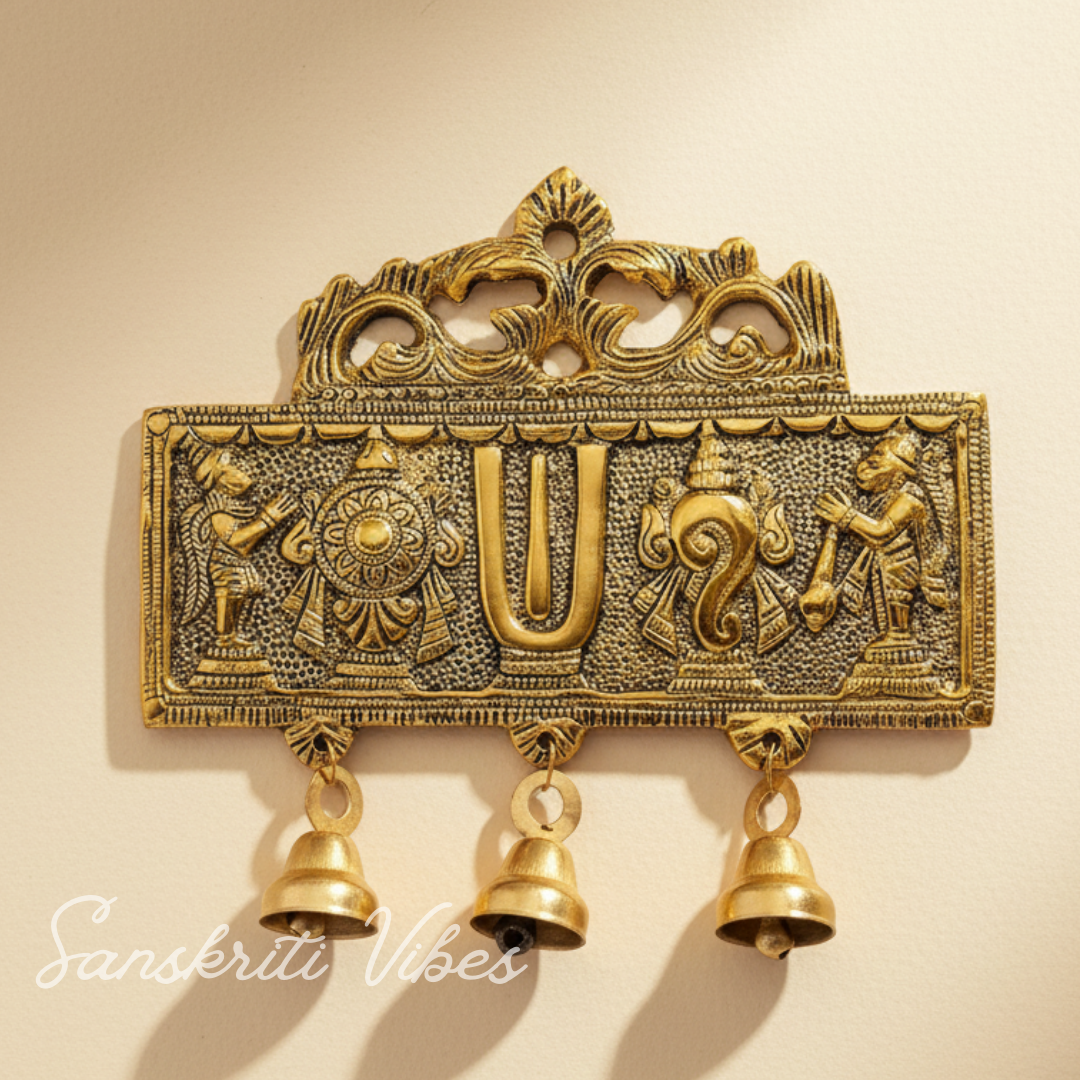 Wall Hanging Tirupati Balaji Shankh Chakra Tilak with Hanuman Ji & Garud | Gold-Plated Decorative Symbol for Home Temple & Entrance - Retail Maharaj