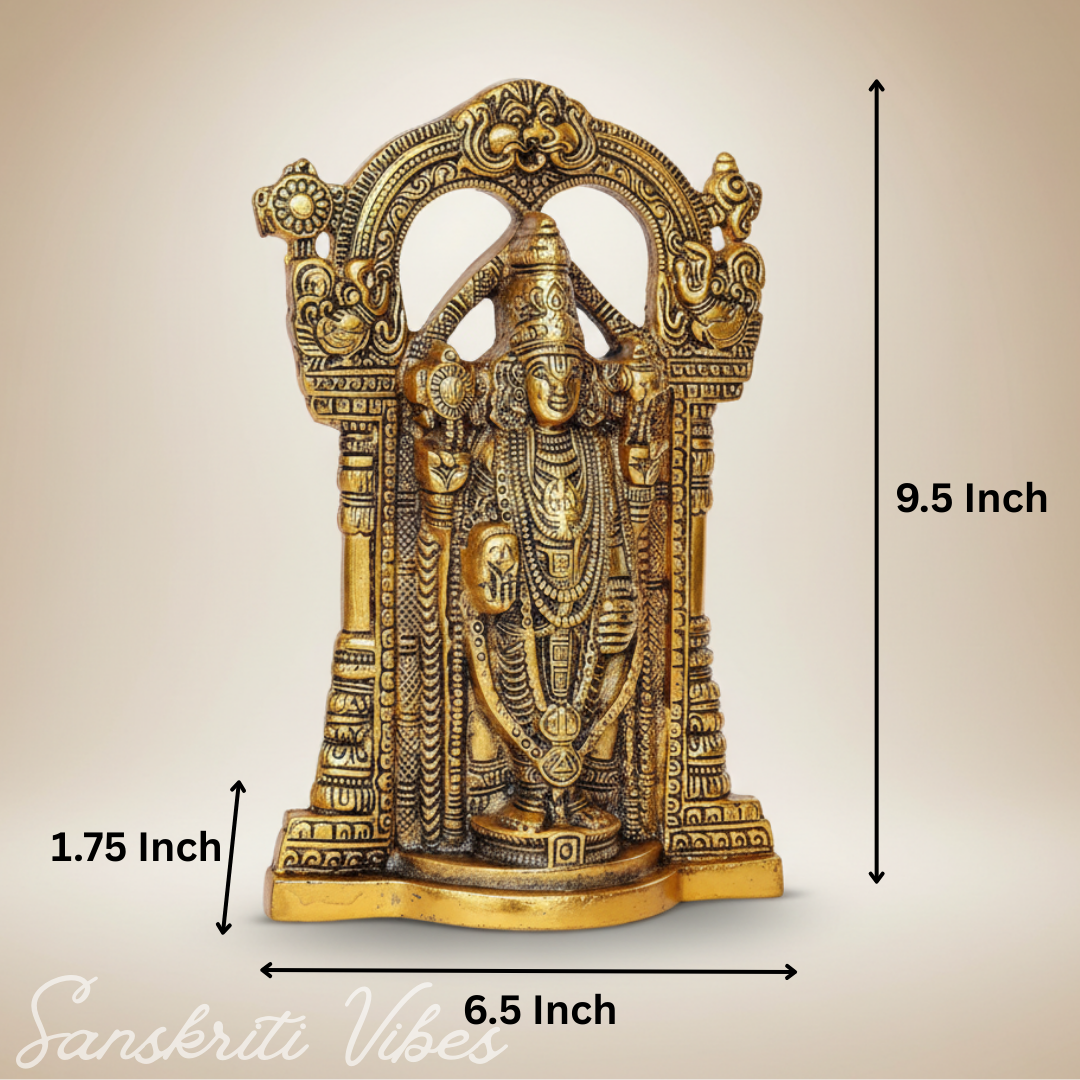 Tirupati Balaji Metal Statue | Sri Venkateswara Murti | Glossy Gold-Plated Aluminium Idol for Home Temple & Office Decoration - Retail Maharaj