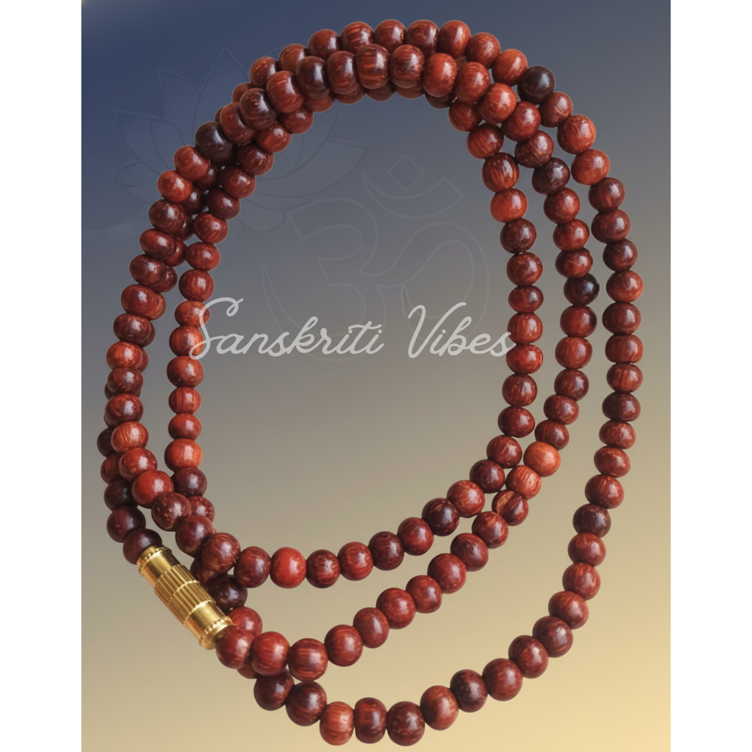 Red Chandan Sandalwood Mala for Neck Design Original Red Sandalwood Necklace 24 Inch Natural Spiritual Healing Mala - Retail Maharaj
