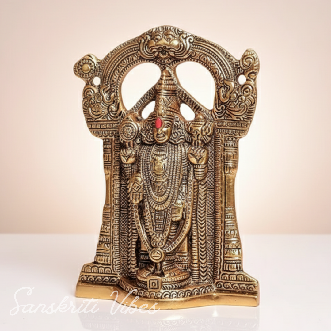 Tirupati Balaji Metal Statue | Sri Venkateswara Murti | Glossy Gold-Plated Aluminium Idol for Home Temple & Office Decoration - Retail Maharaj