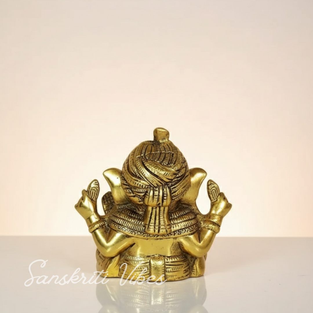 Metal Ganesha Statue Hindu God Ganesh Ganpati Sitting Idol Sculpture Good Luck Success For Home Puja Gifts (Size: 6.5 X 6 Inches) - Retail Maharaj