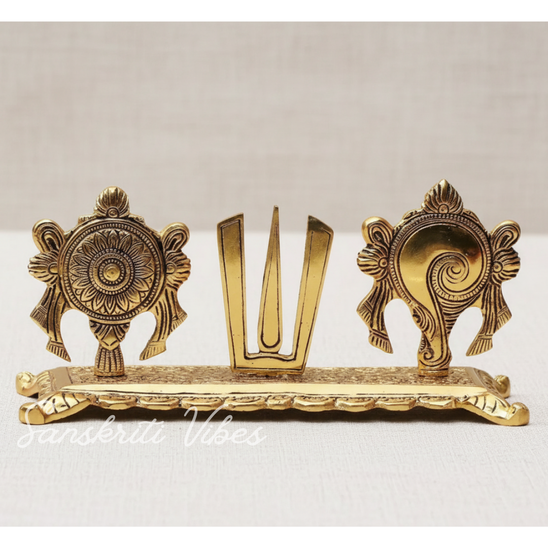 Tirupati Balaji Yantra with Shankh Chakra Tilak Namah | Gold-Plated Antique Metal Symbol for Home & Office Table Decoration - Retail Maharaj
