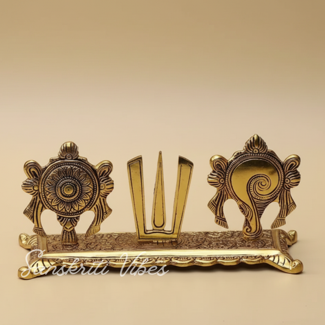 Tirupati Balaji Yantra with Shankh Chakra Tilak Namah | Gold-Plated Antique Metal Symbol for Home & Office Table Decoration - Retail Maharaj
